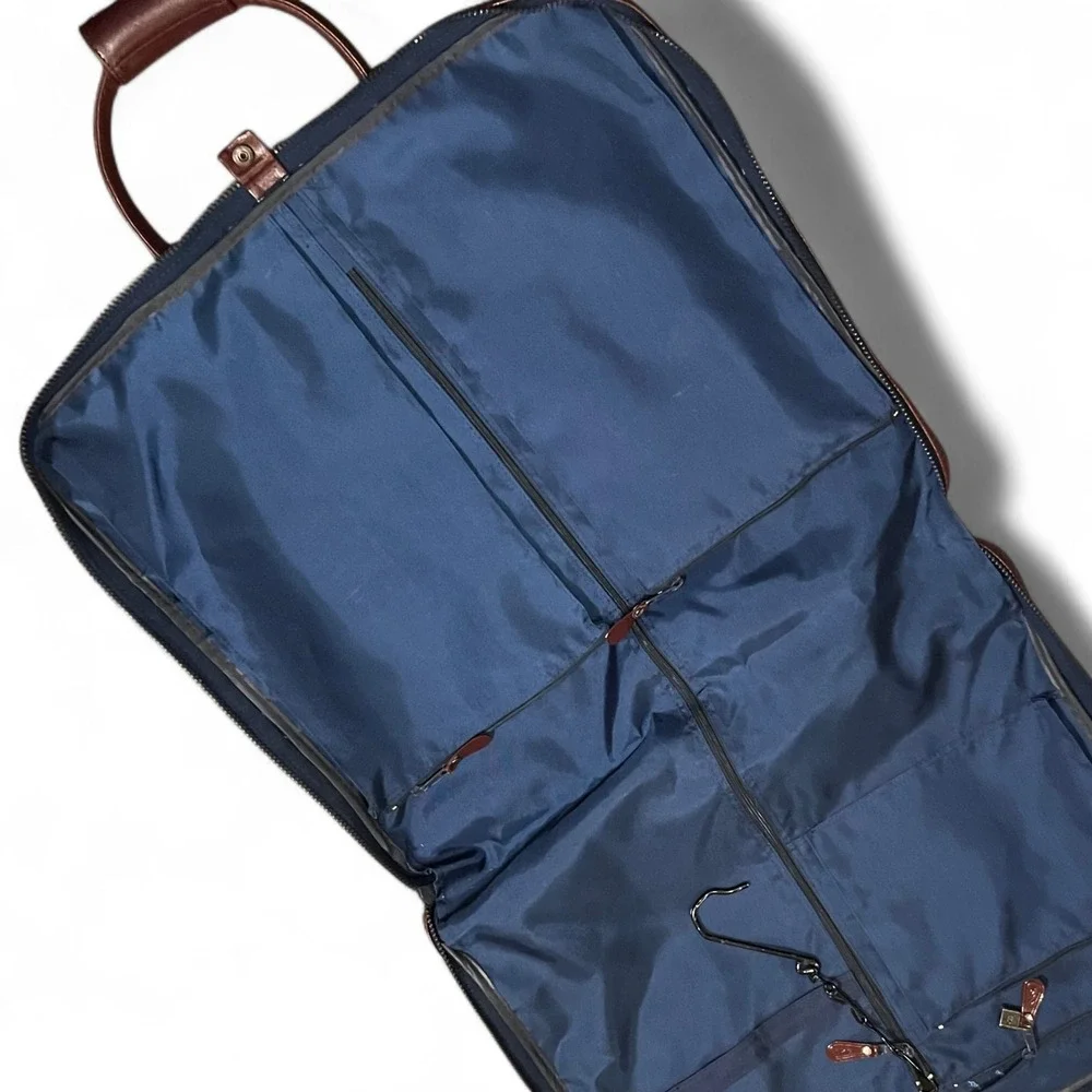 VTG Yves Saint Laurent Garment Suit Bag YSL Navy Blue Leather Travel USA GUC 90s